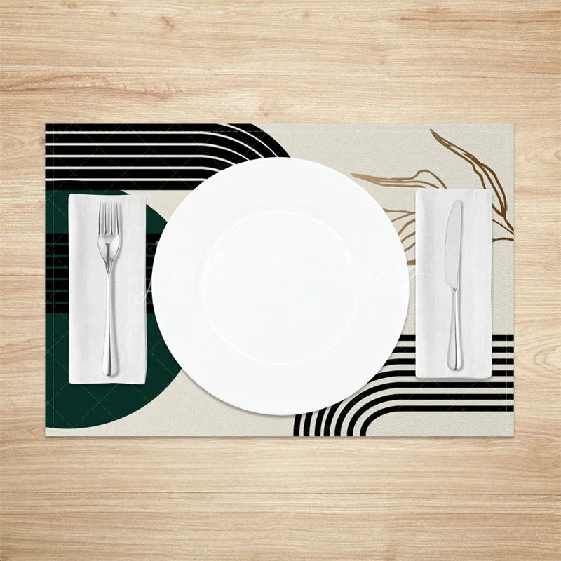 Lofaris Modern Green Black and Gray Geometric Set of 4 Placemats for Contemporary Abstract Dining Decor