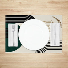 Lofaris Modern Green Black and Gray Geometric Set of 4 Placemats for Contemporary Abstract Dining Decor