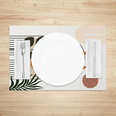 Lofaris Modern Green Leaf and Brown Circle Set of 4 Placemats for Mid-Century Geometric Botanical Decor