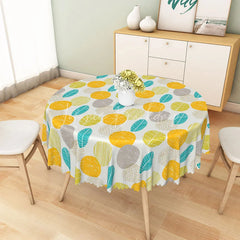 Lofaris Modern Green Leaf and Orange Dot Round Tablecloth for Fun Contemporary Spring Summer Decor