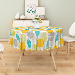 Lofaris Modern Green Leaf and Orange Dot Round Tablecloth for Fun Contemporary Spring Summer Decor