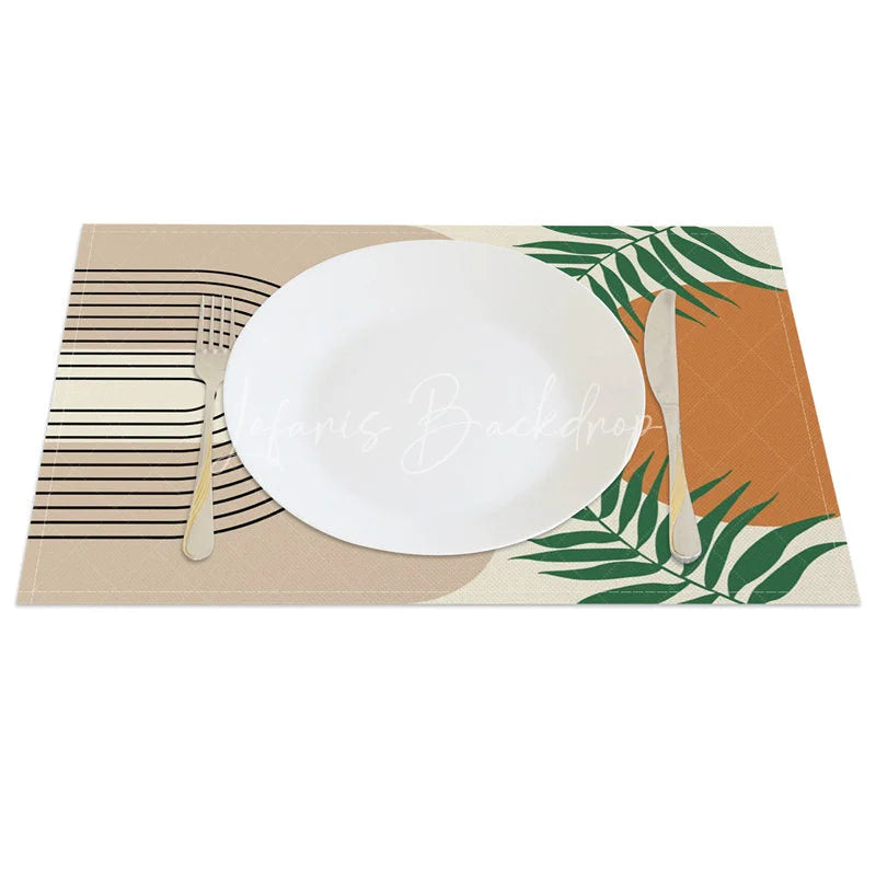 Lofaris Modern Green Leaf Stripe Geometric Set of 4 Placemats for Botanical and Contemporary Kitchen Decor