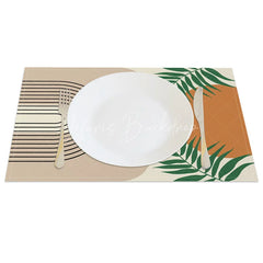 Lofaris Modern Green Leaf Stripe Geometric Set of 4 Placemats for Botanical and Contemporary Kitchen Decor