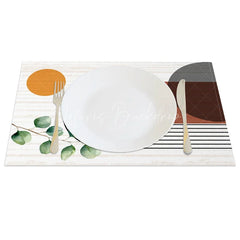 Lofaris Modern Green Leaf Stripe Geometric Set of 4 Placemats for Contemporary Botanical Kitchen Table Decor