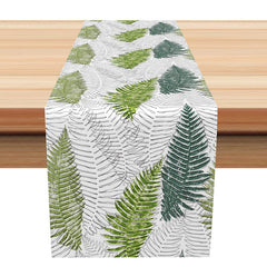 Lofaris Modern Green Leaf Table Runner with Abstract Lines Minimalist Botanical Design Fresh and Chic Kitchen Decor