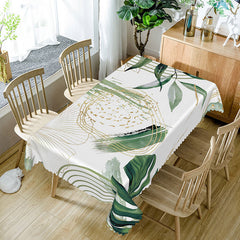 Lofaris Modern Green Leaf Tablecloth on White for Minimalist Botanical and Scandinavian Style Kitchen Decor