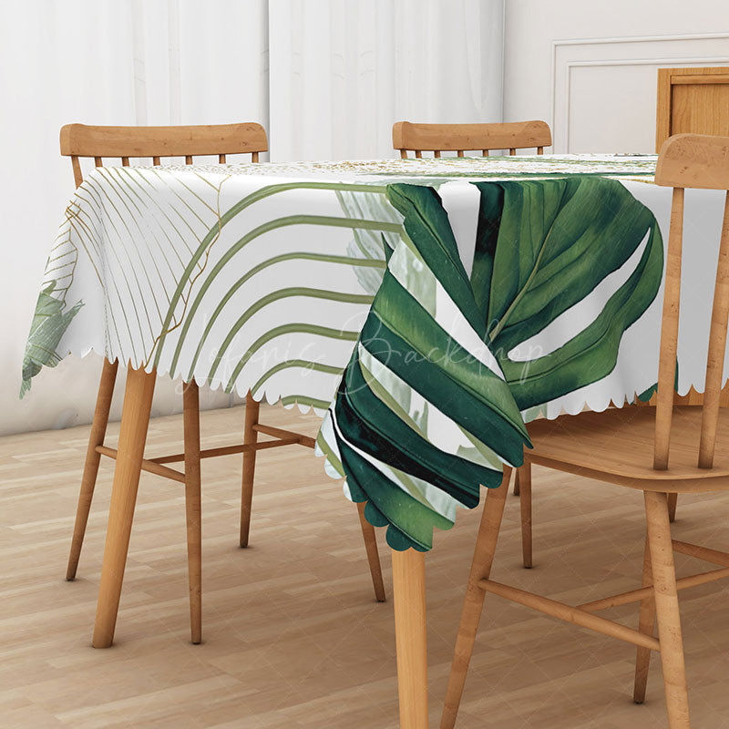 Lofaris Modern Green Leaf Tablecloth on White for Minimalist Botanical and Scandinavian Style Kitchen Decor