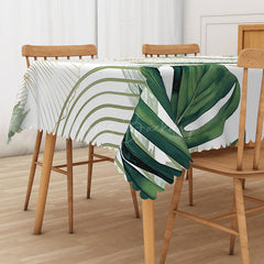Lofaris Modern Green Leaf Tablecloth on White for Minimalist Botanical and Scandinavian Style Kitchen Decor