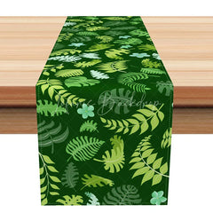 Lofaris Modern Green Tropical Leaf Table Runner Botanical Print for Summer Kitchen and Outdoor Dining Decor