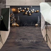 Lofaris Modern Grey and Gold Christmas Sweep Backdrop Floating Ornaments with Marble Floor Elegant Holiday Decor