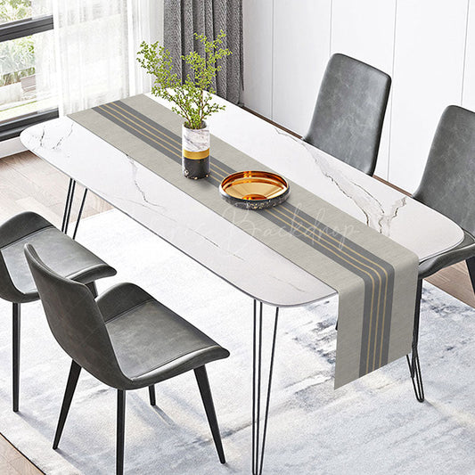 Lofaris Modern Grey and White Striped Table Runner Minimalist Dining Decor Simple Geometric Pattern Kitchen Linen