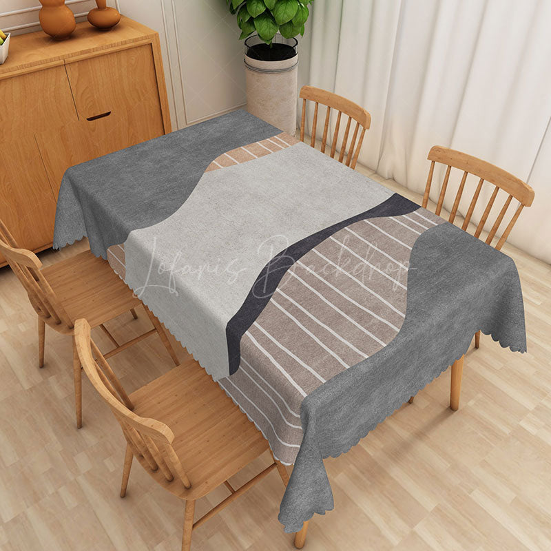 Lofaris Modern Grey Lines Edging Rectangle Tablecloth