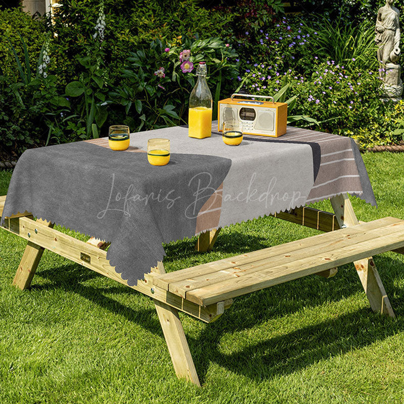 Lofaris Modern Grey Lines Edging Rectangle Tablecloth