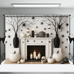 Lofaris Modern Halloween Fireplace Photography Backdrop Chic Black and White Decor Spooky Studio Photo Shoots
