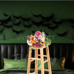 Lofaris Modern Halloween Headboard Photography Backdrop Green Wall with Black Bats and Spiderwebs Spooky Bedroom Decor