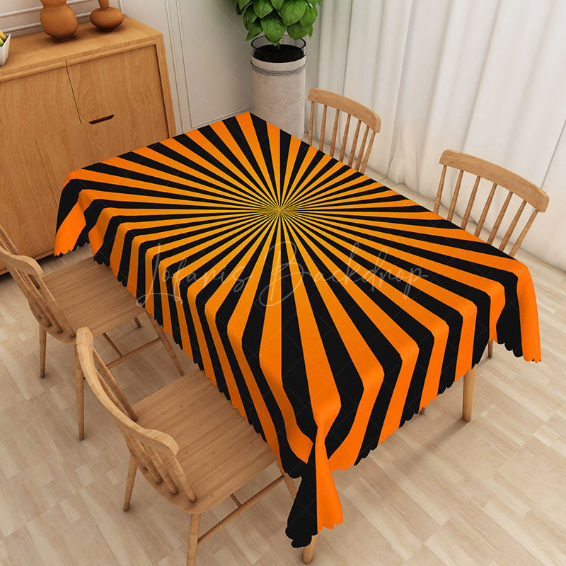 Lofaris Modern Halloween Rectangle Tablecloth with Orange and Black Stripes for Festive Spooky Party Decor