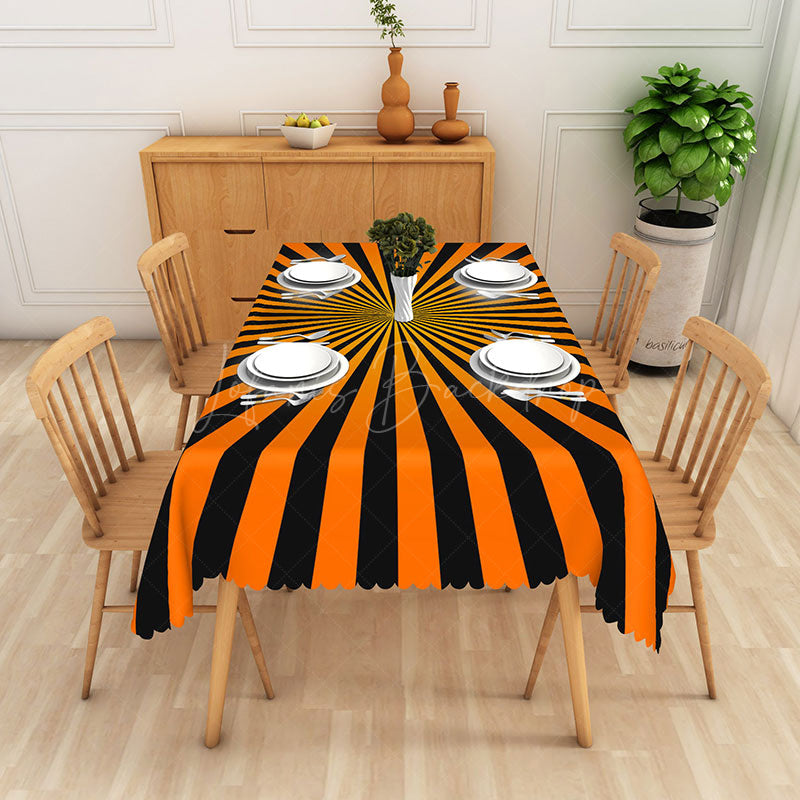 Lofaris Modern Halloween Rectangle Tablecloth with Orange and Black Stripes for Festive Spooky Party Decor