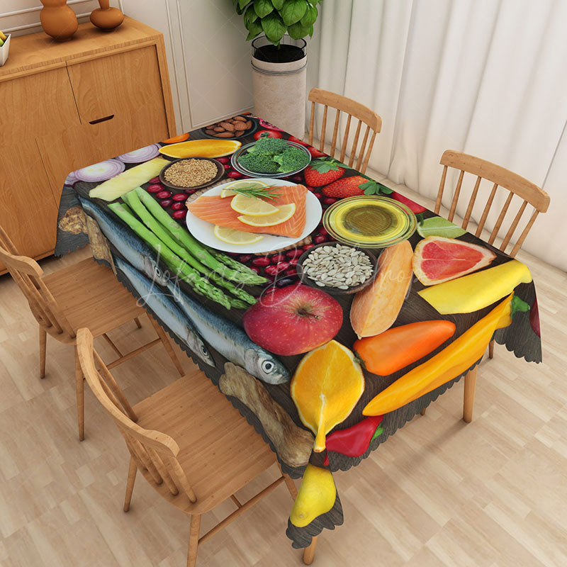 Lofaris Modern Kitchen Tablecloth with Colorful Vegetable Pattern for Farmhouse Dining and Healthy Eating Decor