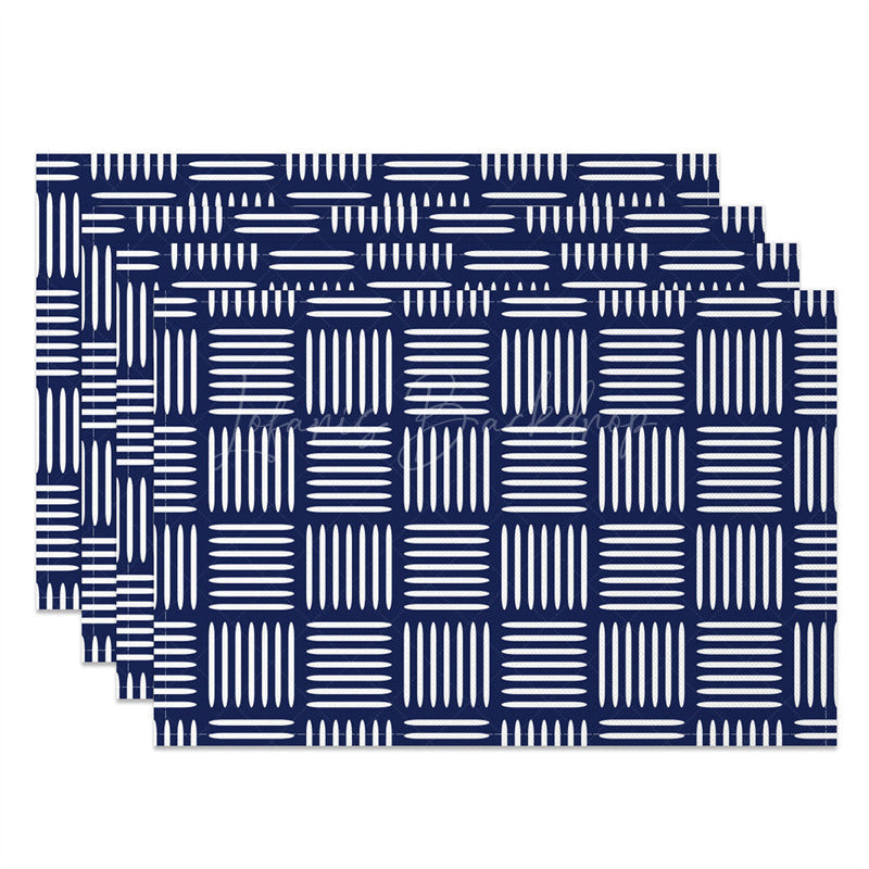 Lofaris Modern Navy Blue Stripe Pattern Set of 4 Placemats