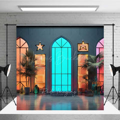 Lofaris Modern Neon Lights Window Photography Backdrop Colorful Glowing City Room 80s Themed Party or Event Photo Prop