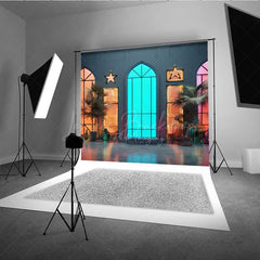 Lofaris Modern Neon Lights Window Photography Backdrop Colorful Glowing City Room 80s Themed Party or Event Photo Prop