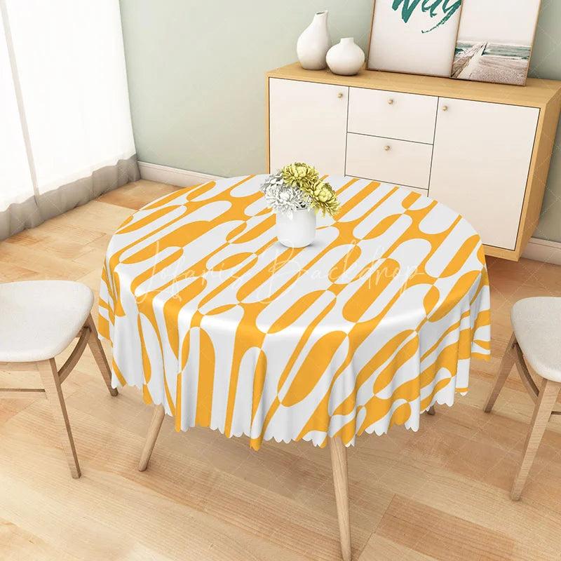 Lofaris Modern Orange and White Abstract Pattern Round Tablecloth for Contemporary Vibrant Kitchen Decor