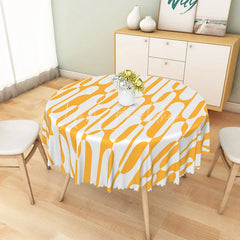Lofaris Modern Orange and White Abstract Pattern Round Tablecloth for Contemporary Vibrant Kitchen Decor
