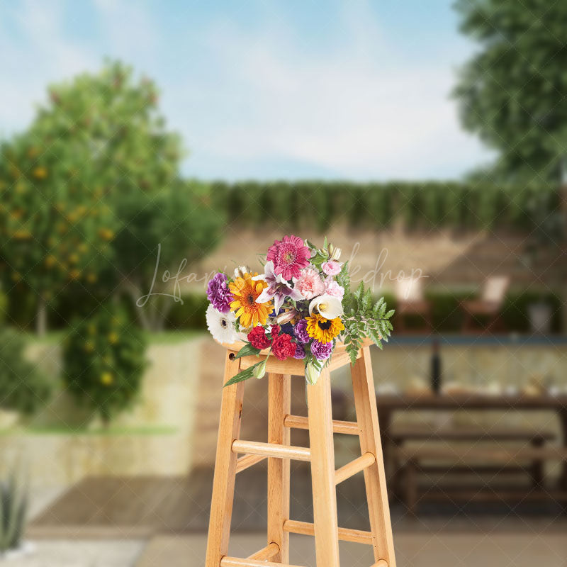Lofaris Modern Outdoor Courtyard Tree Brick Wall Backdrop
