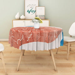 Lofaris Modern Patchwork Round Tablecloth in Red Blue and Gray for Abstract Contemporary Decor