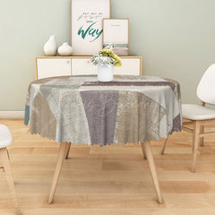 Lofaris Modern Patchwork Round Tablecloth in White Brown and Gray for Neutral Farmhouse Decor