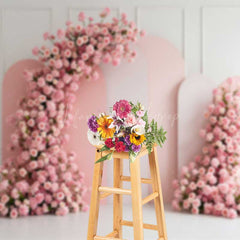 Lofaris Modern Pink Arch Panels Photography Backdrop Romantic Rose Flower Garland Minimalist Bridal Shower Photo Prop