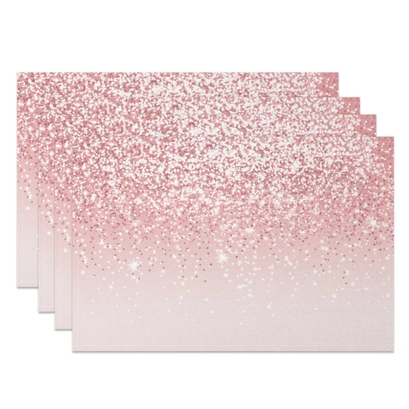 Lofaris Modern Pink on Glitter Effect Set of 4 Placemats for Glam Birthday Bachelorette and Party Decor
