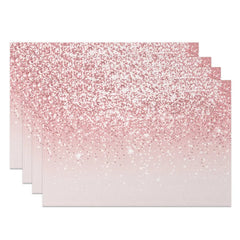 Lofaris Modern Pink on Glitter Effect Set of 4 Placemats for Glam Birthday Bachelorette and Party Decor