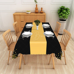 Lofaris Modern Polka Dot Tablecloth in Black Yellow and Gold for Birthday New Year’s or Graduation Party