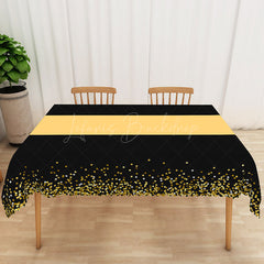 Lofaris Modern Polka Dot Tablecloth in Black Yellow and Gold for Birthday New Year’s or Graduation Party