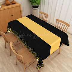Lofaris Modern Polka Dot Tablecloth in Black Yellow and Gold for Birthday New Year’s or Graduation Party