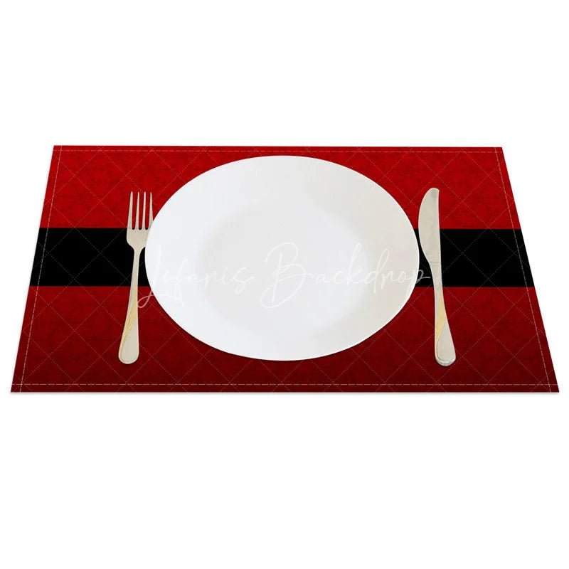 Lofaris Modern Santa Belt Set of 4 Placemats Minimalist Red and Black Christmas Holiday Table Mats Decor