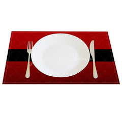 Lofaris Modern Santa Belt Set of 4 Placemats Minimalist Red and Black Christmas Holiday Table Mats Decor