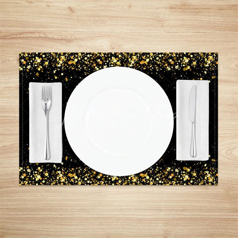 Lofaris Modern Set of 4 Placemats with Shining Gold Spot Edge Elegant Abstract Design for Holiday Parties