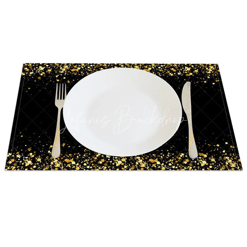 Lofaris Modern Set of 4 Placemats with Shining Gold Spot Edge Elegant Abstract Design for Holiday Parties