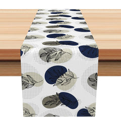 Lofaris Modern Spring Table Runner with Green and Navy Plant Leaves Botanical Kitchen Decor for Holiday Dinners