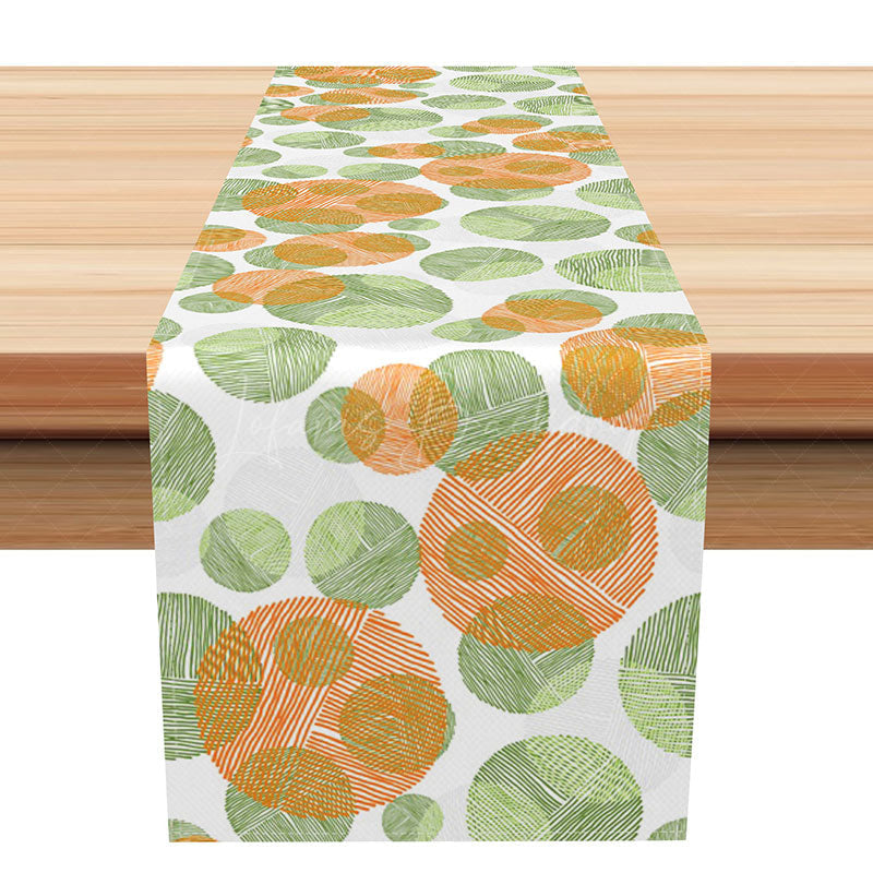 Lofaris Modern Spring Table Runner with Green and Orange Pattern Abstract Kitchen Decor for Holiday Dining