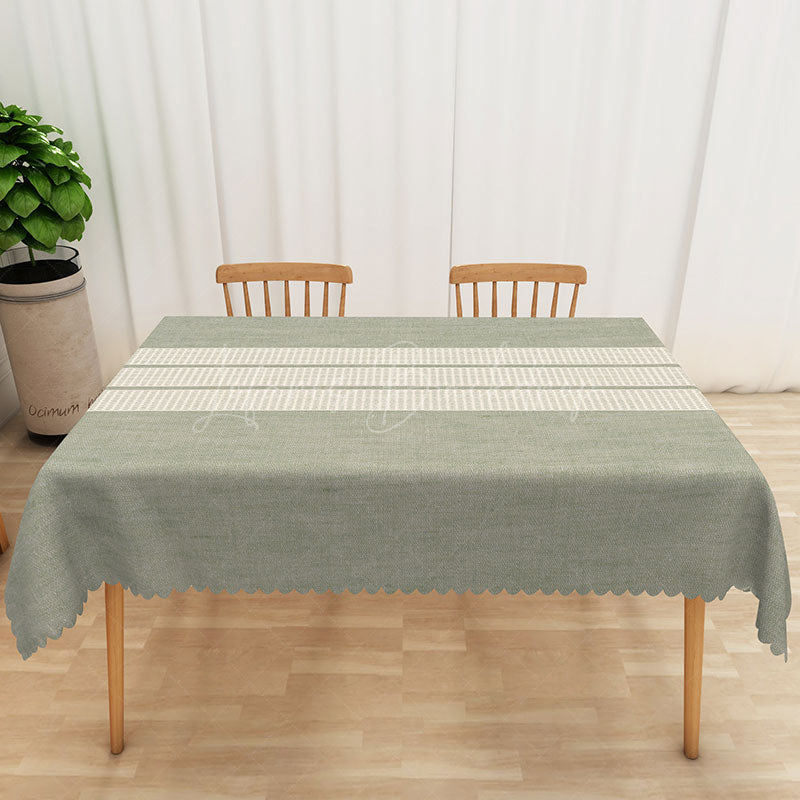 Lofaris Modern Stripe Rectangle Tablecloth in Light Green and Beige for Neutral Contemporary Kitchen Decor