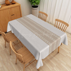 Lofaris Modern Stripe Rectangle Tablecloth in White and Brown for Farmhouse Contemporary Kitchen Dining