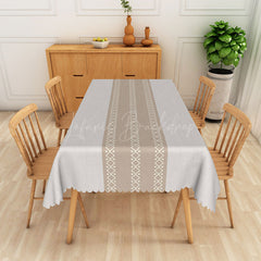 Lofaris Modern Stripe Rectangle Tablecloth in White and Brown for Farmhouse Contemporary Kitchen Dining