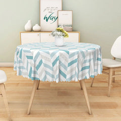 Lofaris Modern Stripe Round Tablecloth in Light Blue Gray and White for Coastal Contemporary Decor
