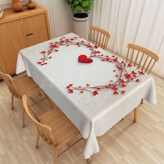 Lofaris Modern Style Red Plant Accented Heart Tablecloth