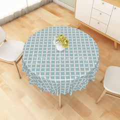 Lofaris Modern Teal and White Geometric Plaid Round Tablecloth for Contemporary Graphic Dining Decor