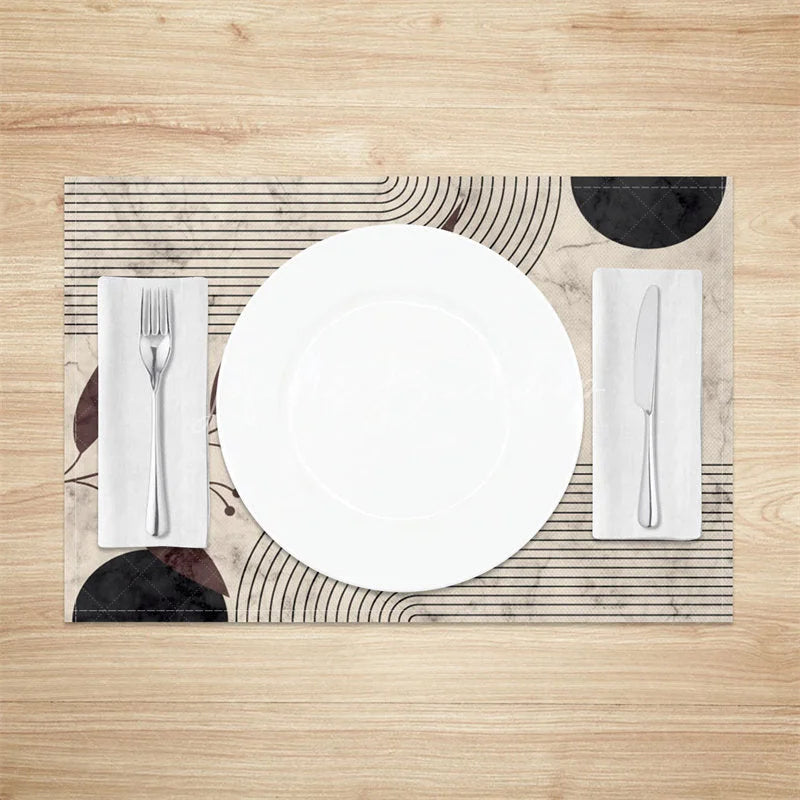 Lofaris Modern Tree Leaf Striped Geometric Set of 4 Placemats for Contemporary and Botanical Kitchen Decor