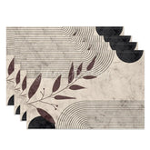 Lofaris Modern Tree Leaf Striped Geometric Set of 4 Placemats for Contemporary and Botanical Kitchen Decor
